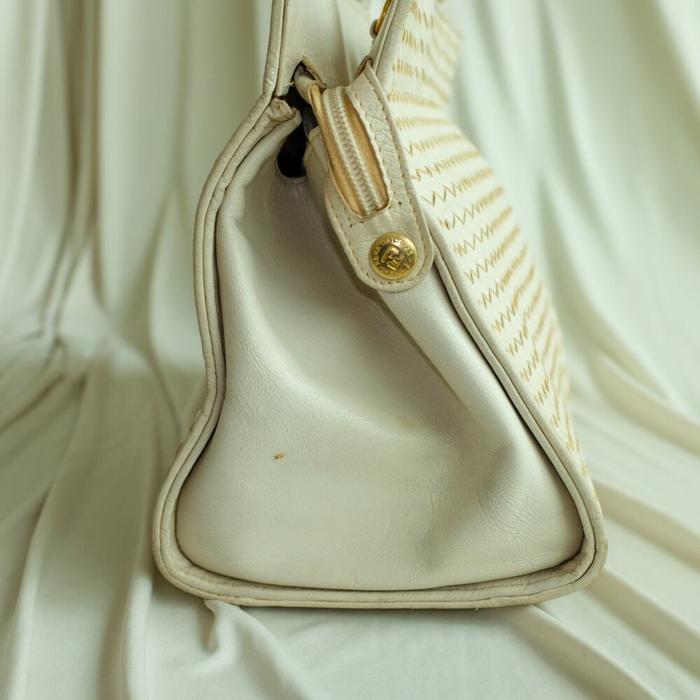 Fendi Woven Leather Tassel Bag - Cream/White, Gold Handles, Vintage - Picture 6 of 16